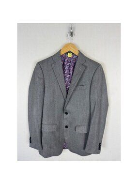 Indochino Grey Herringbone Blazer Paisley Lining Sport Coat Jacket Men 36R
